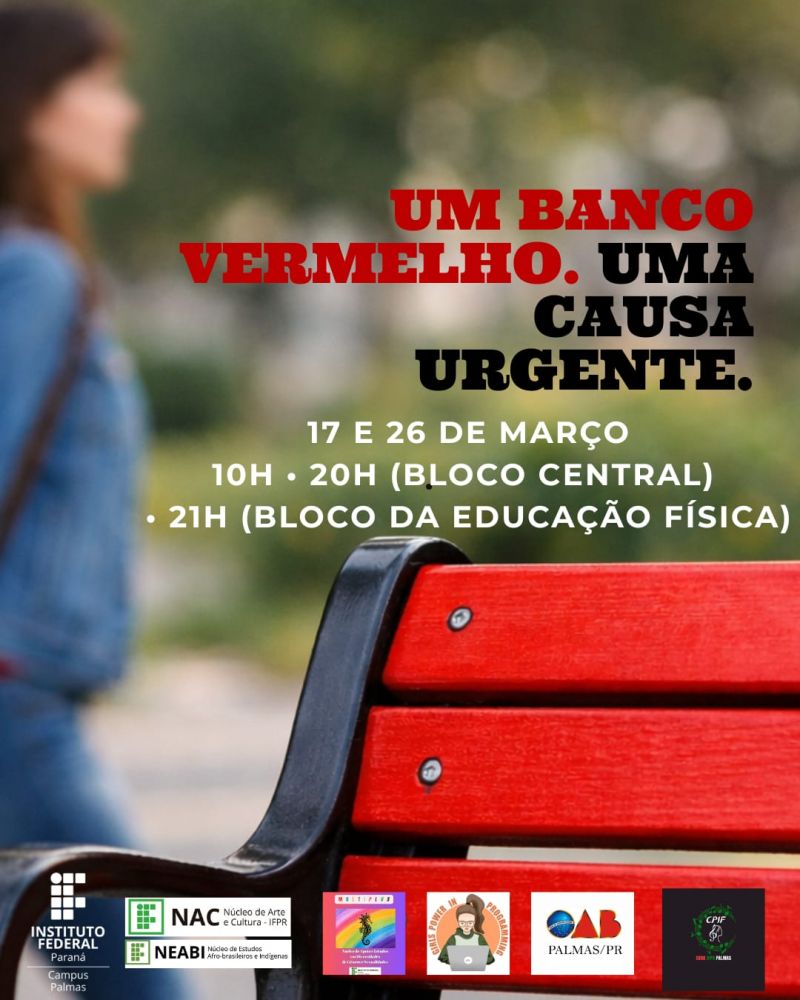 IFPR Palmas lança campanha 'Banco Vermelho' para combater a violência contra a mulher